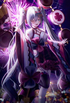 eumi으미,初音ミク,VOCALOID,cleavage,和服,黑丝