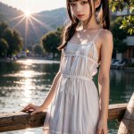 coco,美少女,女孩子,少女,萝莉,Realistic,cute,girl,lake,sunset